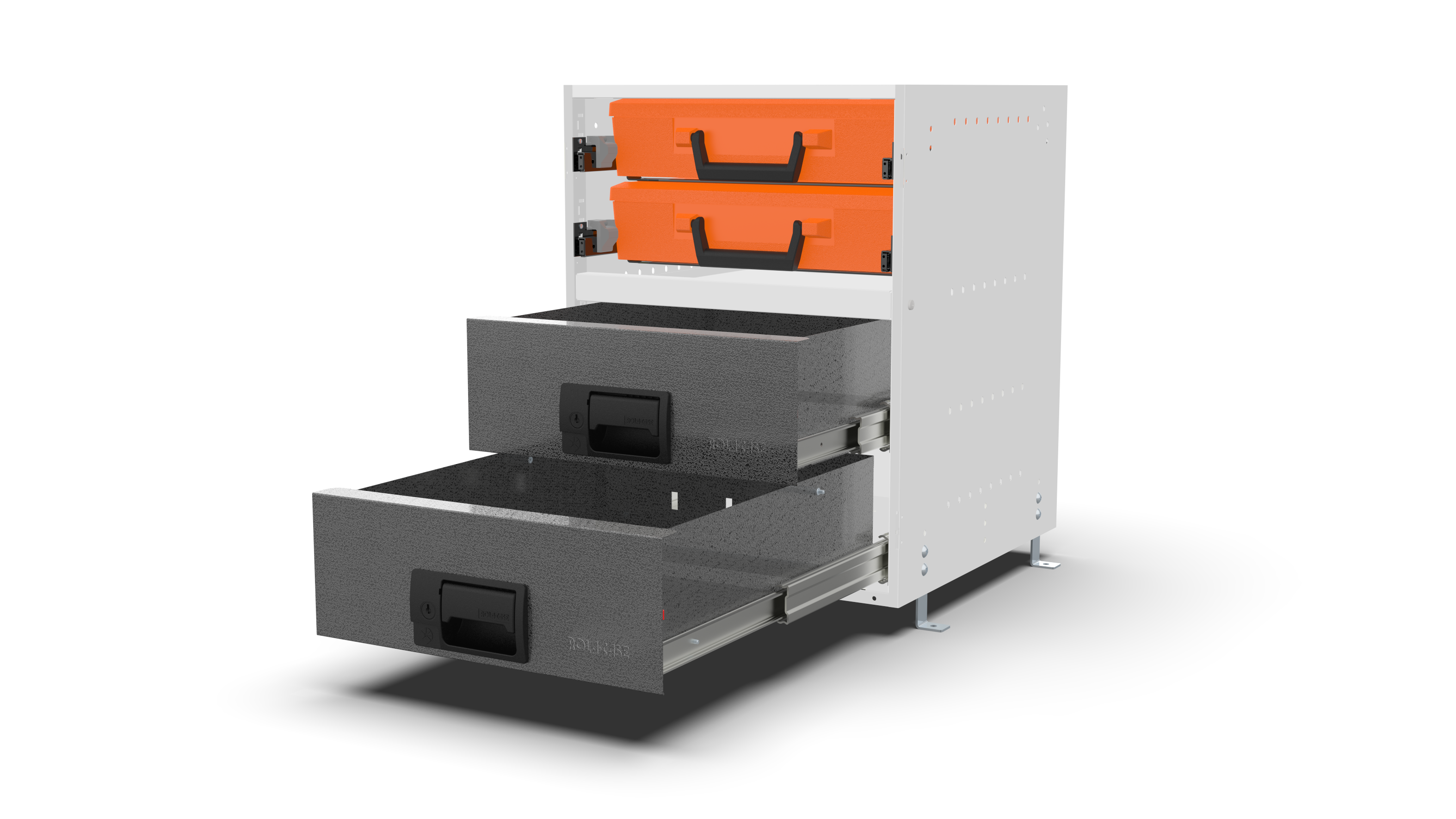 RCKIT40/14 Drawer slides front view with drawers open