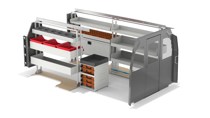 Chevy Express 155" WB Electrical Bin Package with Partition Kit Rear View