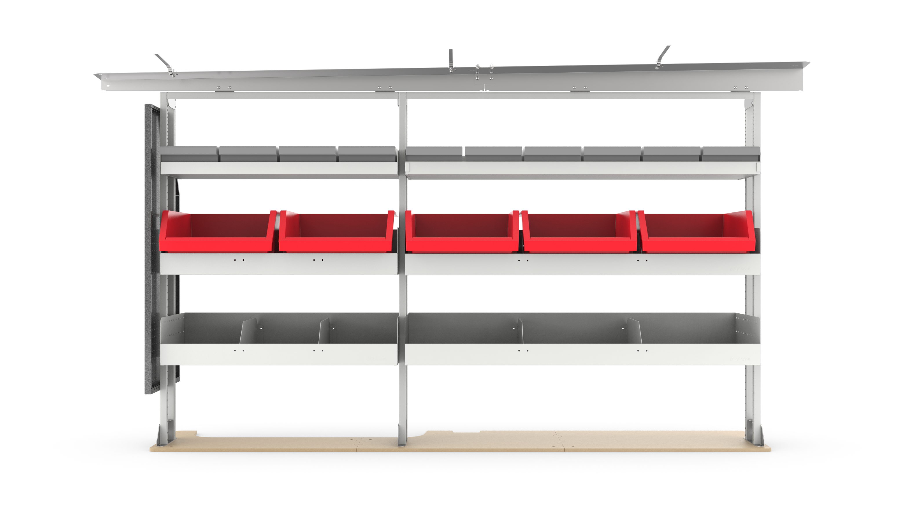 RSLRFAM-PA Ford Transit 130" Low Roof Passenger Side Basic Bin Package Side View