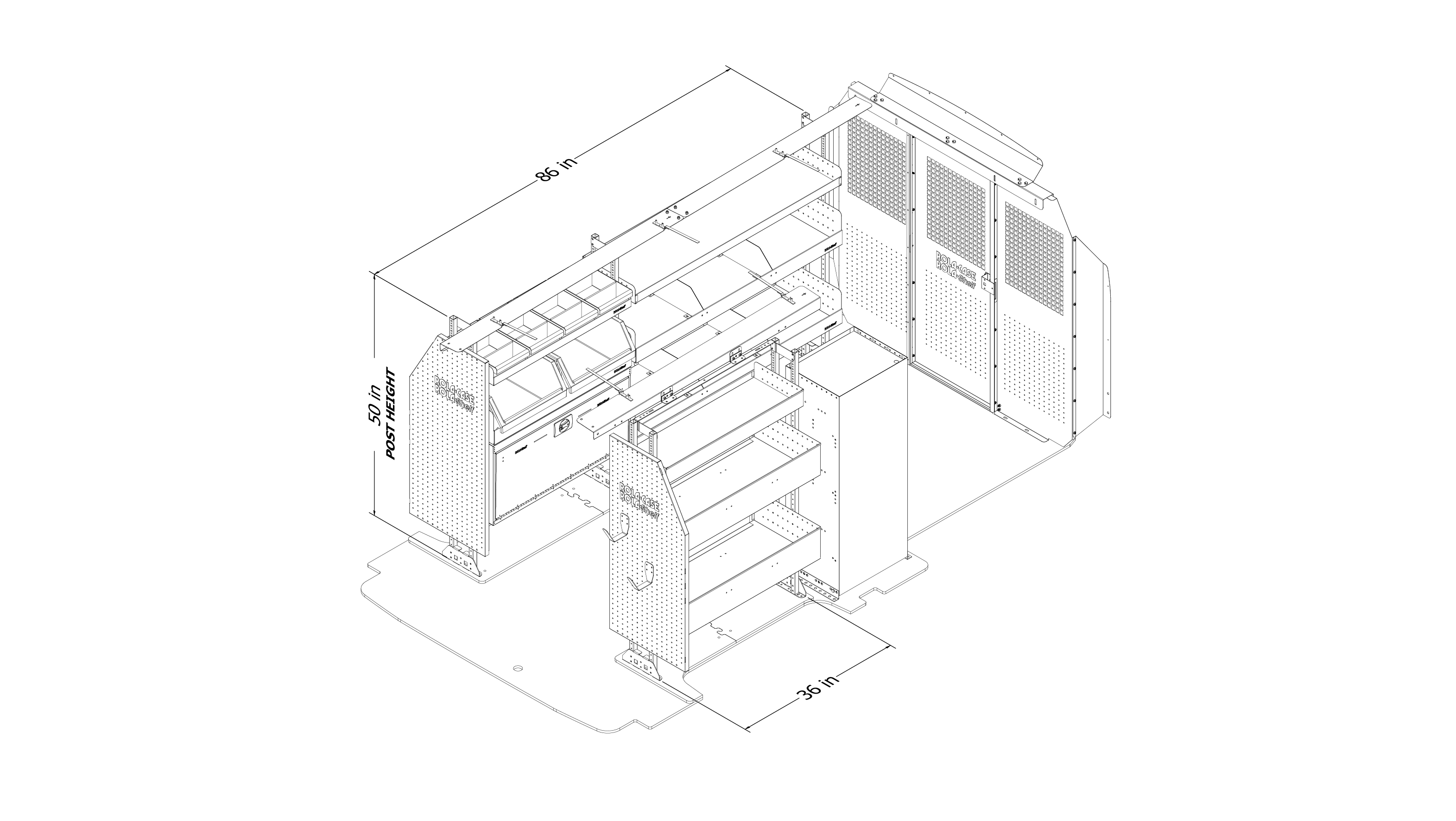 Ford Transit 130" WB Low Roof - HVAC Bin Package with Partition Kit